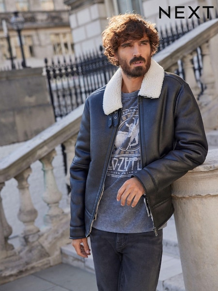 Black PU Faux Shearling Jacket (D75974) | €17