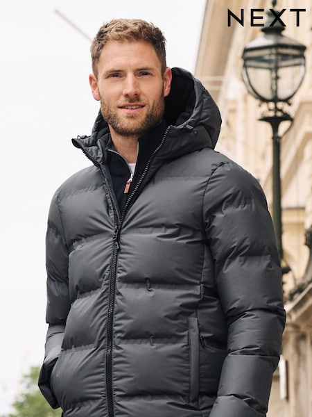 Slate Grey Hooded Shower Resistant Puffer Coat (D75977) | €18