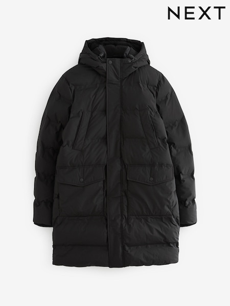 Black Long Shower Resistant Puffer Coat (D75982) | €18