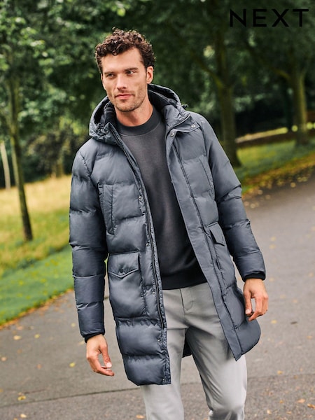 Slate Grey Long Shower Resistant Puffer Coat (D75983) | €44