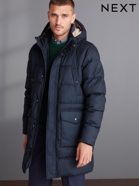 Navy Blue Textured Longline Puffer Coat (D76003) | €36