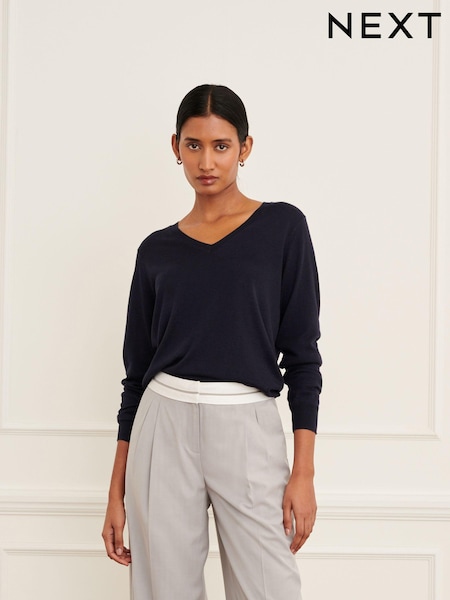 Navy Blue V-Neck Jumper (D76061) | AED33