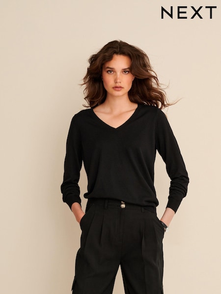 Black V-Neck Jumper (D76073) | AED33