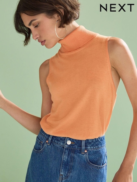 Orange Sleeveless Roll Neck Knitted Tank (D76074) | €9