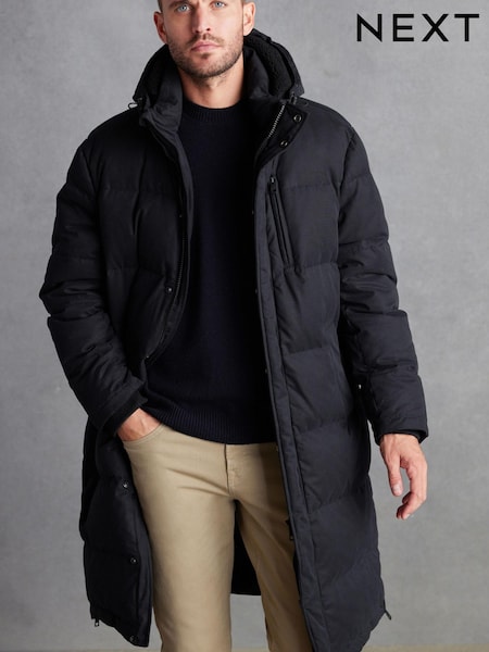 Black Signature Longline Puffed Down Coat (D76144) | €74