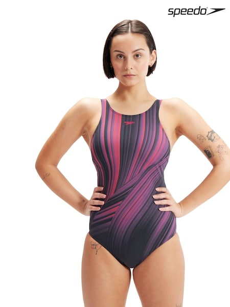Speedo Womens Shaping Enlace Printed Black/Red Swimsuit (D76167) | €25
