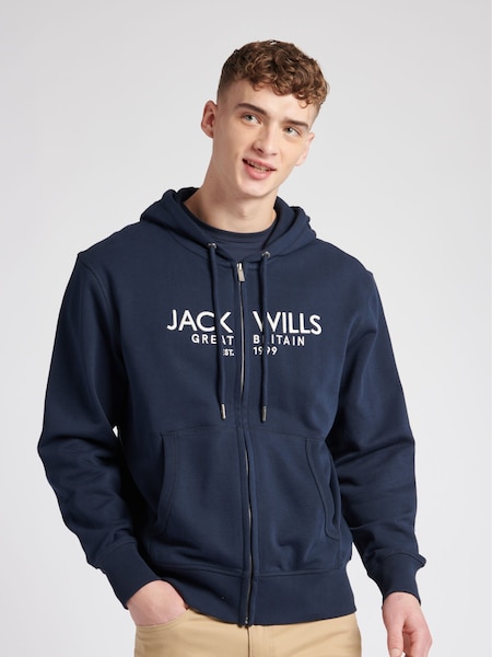 Albastru - Jack Wills Graphic Pinebrook Zip Through 100% Cotton Hanorac cu glugă (D76215) | 410 LEI