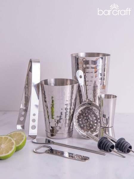 BarCraft 8 Piece Silver Hammered Boston Cocktail Shaker Set (D76232) | €52