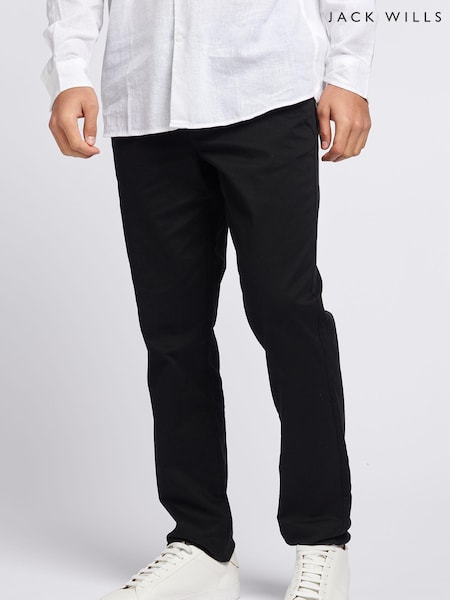 Negru - Pantaloni chino țesută diagonal din bumbac Jack Wills (D76335) | 447 LEI