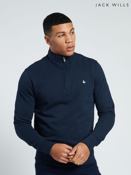 Jack Wills Blue Barchester 1/4 Zip 100% Cotton Sweatshirt (D76338) | €73