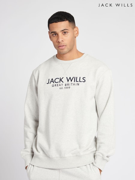 Jack Wills Light Grey Graphic Belvue Crew 100% Cotton Sweat Top (D76347) | AED262