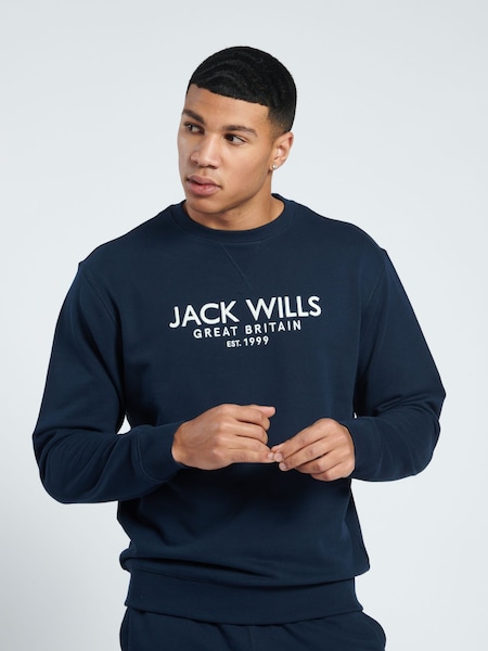 Jack Wills Blue Graphic Belvue Crew 100% Cotton Sweat Top (D76348) | AED262