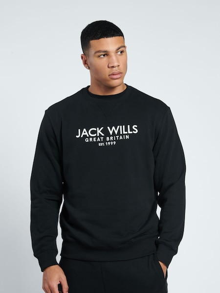 Jack Wills Black Graphic Belvue Crew 100% Cotton Sweat Top (D76350) | AED262