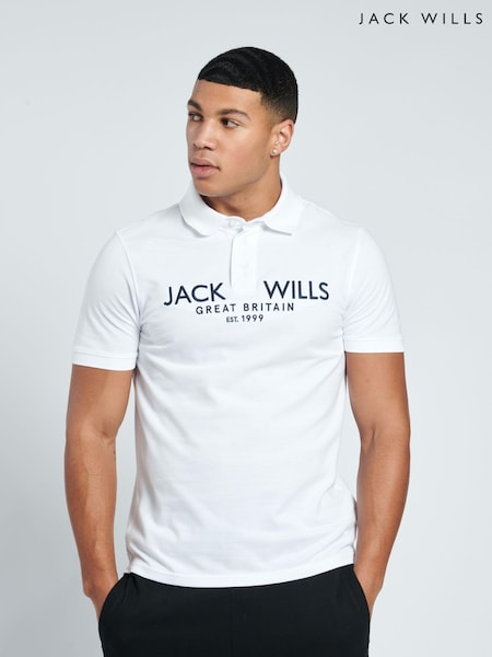 Jack Wills White 100% Cotton Pique Polo Shirt (D76387) | €55