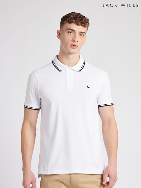 Jack Wills White Edgewear Pique 100% Cotton Polo Shirt (D76407) | €46