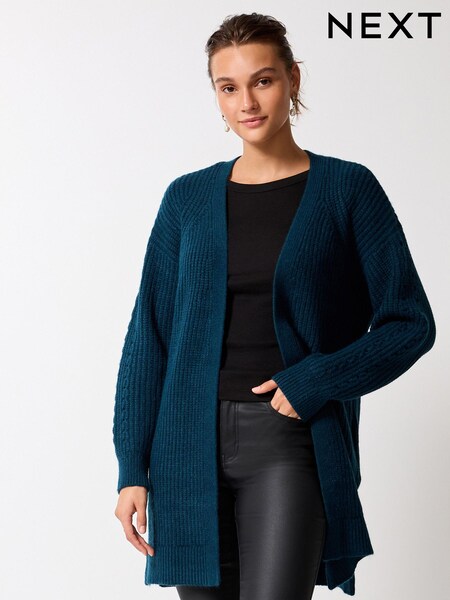 Modrozelena modra - Longline Ribbed Edge to Edge Cardigan (D76435) | € 21