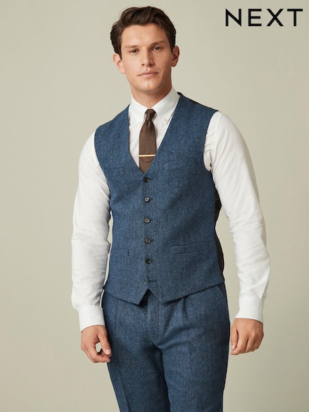 Bright Blue Regular Fit Nova Fides Wool Blend Herringbone Waistcoat (D76724) | €13