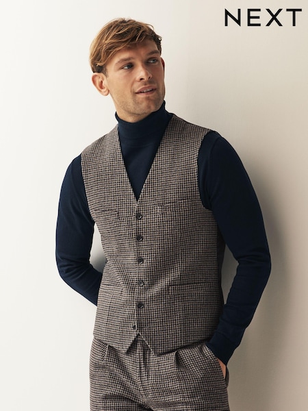 Brown Wool Blend Puppytooth Suit Waistcoat (D76730) | €6