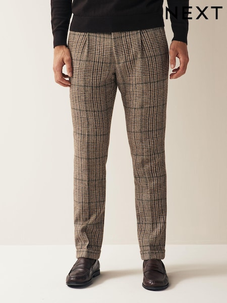 Brown Slim Wool Content Check Suit Trousers (D76732) | € 10