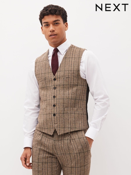 Brown Wool Content Check Suit Waistcoat (D76733) | €6