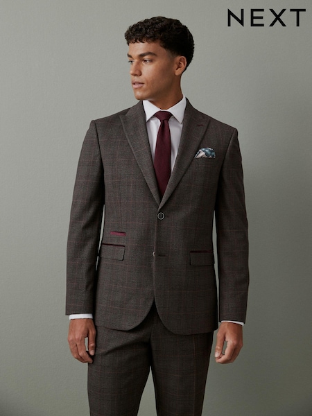 Brown Slim Trimmed Check Suit (D76748) | € 14