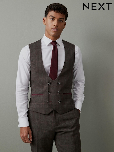 Brown Trimmed Check Suit: Waistcoat (D76750) | €5