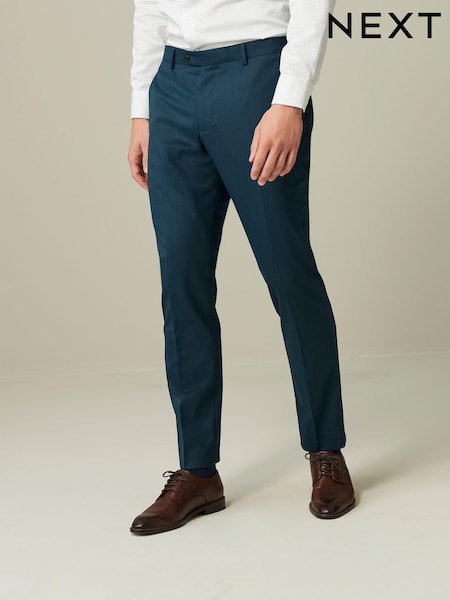 Teal Blue Slim Fit Wool Blend Suit Trousers (D76758) | € 25