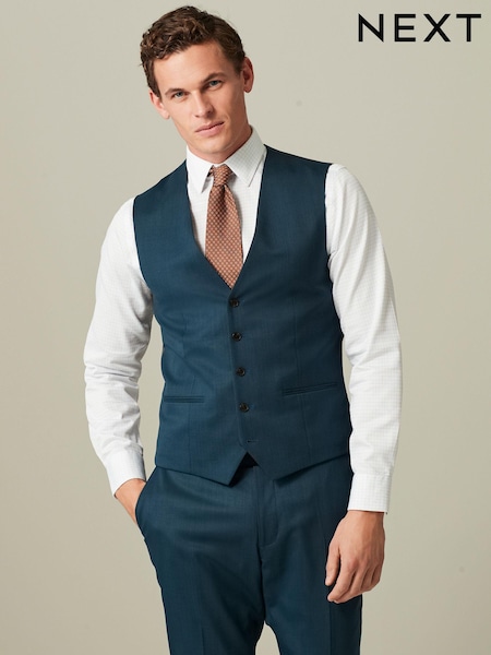 Teal Blue Regular Fit Wool Blend Suit Waistcoat (D76759) | €33