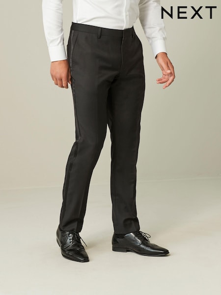Black Tailored Fit Wool Blend Shiny Tuxedo Suit Trousers (D76761) | €23