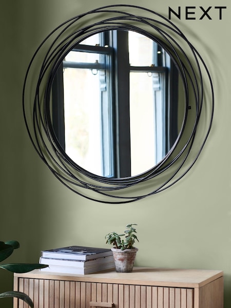 Black Contemporary Wire 91x91cm Wall Mirror (D76781) | €165