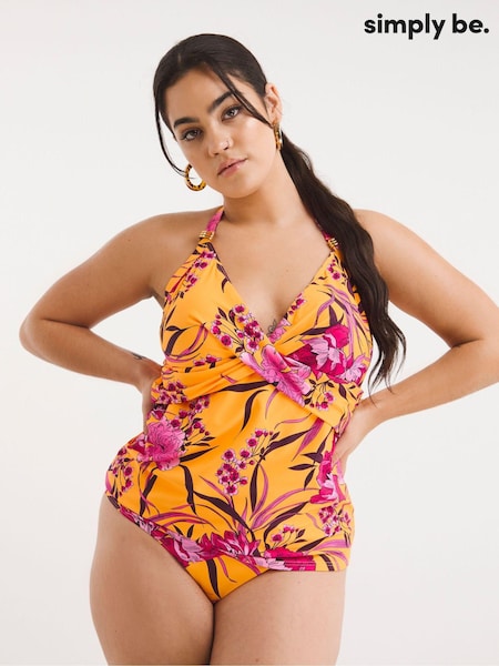 Simply Be Magisculpt Orange Floral Print  Twist Front Tankini Set (D76825) | €27