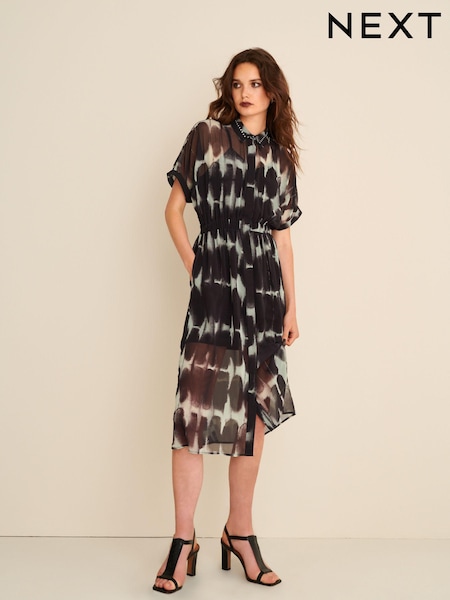 Grey Short Sleeve Tie Waist Midi Dress (D76832) | €30