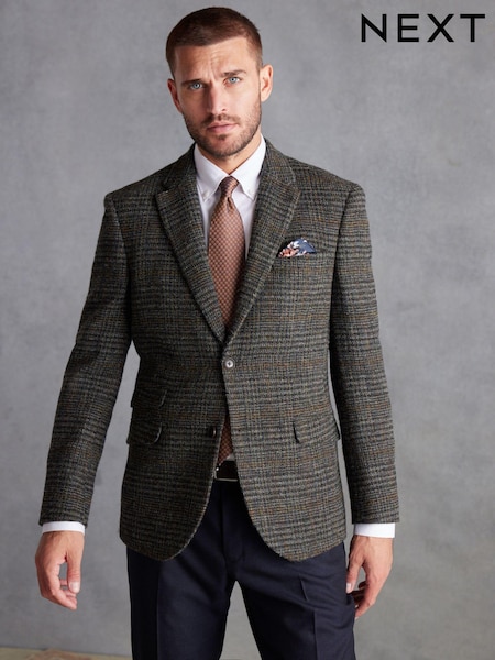 Dark Grey Check Signature Harris Tweed British Wool Blazer (D76890) | €48