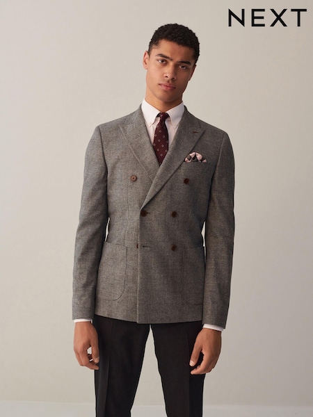 Grey Double Breasted Slim Nova Fides Check Blazer (D76895) | €28