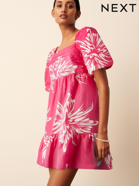 rožnata rožast vzorec - Puff Sleeve Mini Smock Dress (D76916) | € 31