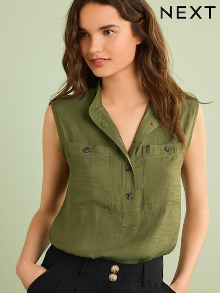 Khaki Green Utility Detail Sleeveless Top (D76921) | €18.50