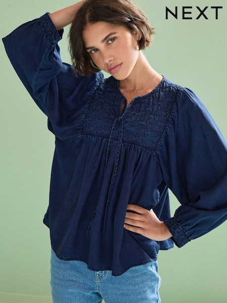 Denim Dark Blue Quilted Smock Blouse (D76933) | €8