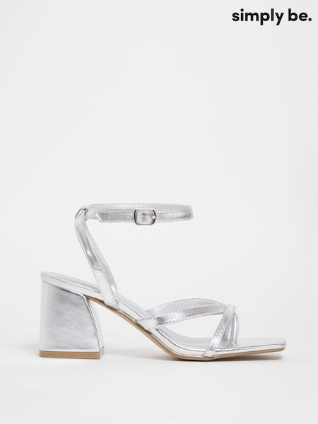 Simply Be Silver Tubular Strappy Wide Fit Sandals (D76952) | €23