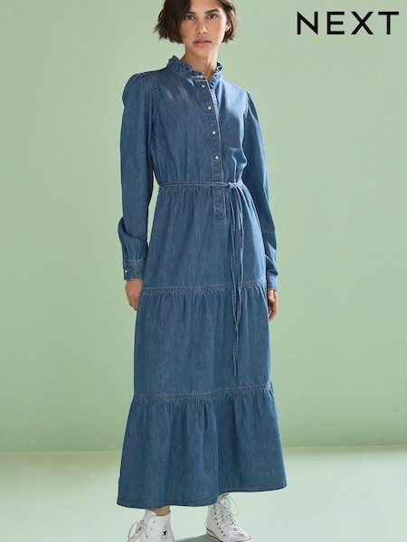 Dark Blue Tiered Denim Midi Dress (D77053) | €13