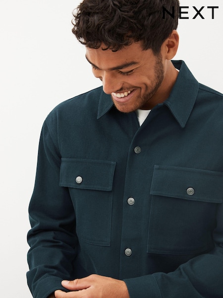 Navy Blue 100% Cotton Twin Pocket Shacket Overshirt (D77454) | $72