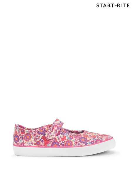 Start Rite Busy Lizzie Pink Floral Canvas Riptape Shoes (D77479) | €15.50