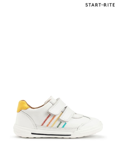 Start Rite Roundabout White Leather Rainbow Riptape White Trainers (D77738) | 157 LEI