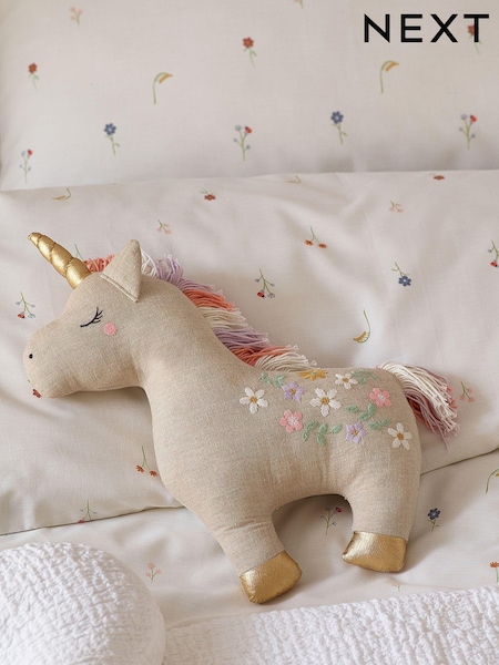 Natural Embroidered Unicorn Toy Cushion (D77834) | €20