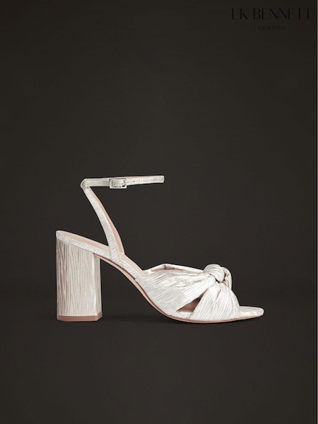 LK Bennett White Metallic Crinkle Satin Eliana Wedding Sandals (D77900) | €420