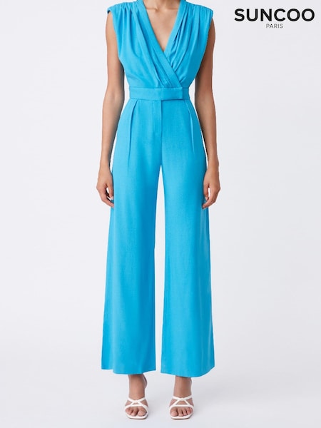Suncoo Blue Short Sleeves Wrap Jumpsuit (D77909) | €60