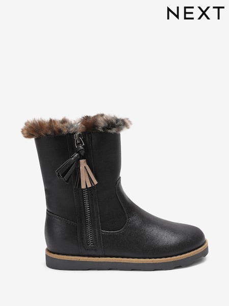 črna - Warm Lined Zip Boots (D77913) | € 28 - € 34