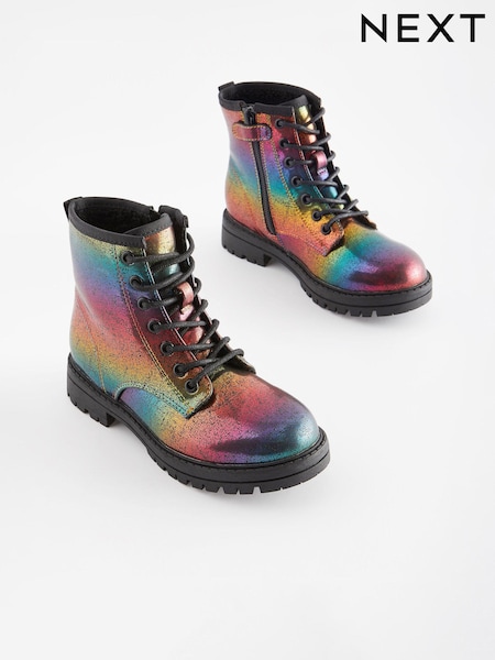 Rainbow Metallic Wide Fit (G) Warm Lined Lace-Up Boots (D77919) | €20 - €24