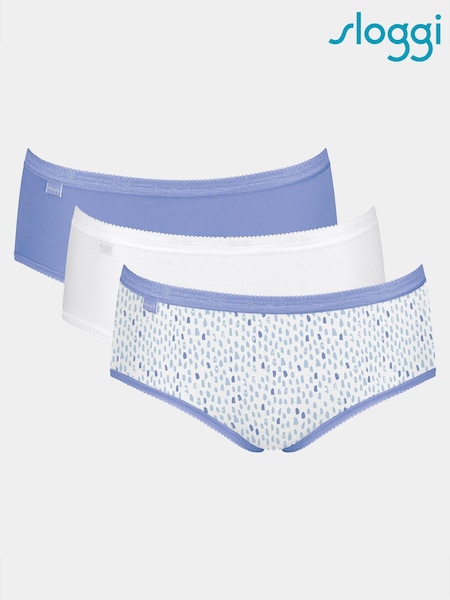 Weiß/Blau/Blau gepunktet - Sloggi Basic+ Midi Höschen im 3er-Pack (D77992) | 27 €