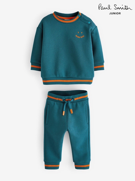 Paul Smith Junior Baby Boys Teal 'Happy' 100% Cotton Sweat Top and Joggers Set (D78051) | €56