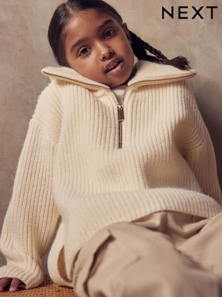 Ecru White Half Zip Boxy Jumper (3-16yrs) (D78137) | €6 - €7